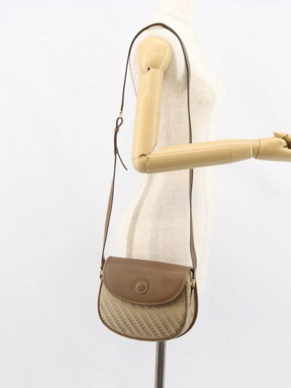 GUCCI Shoulder Bag Nylon Leather Beige Gold 007 754 0074 Auth ep12620
